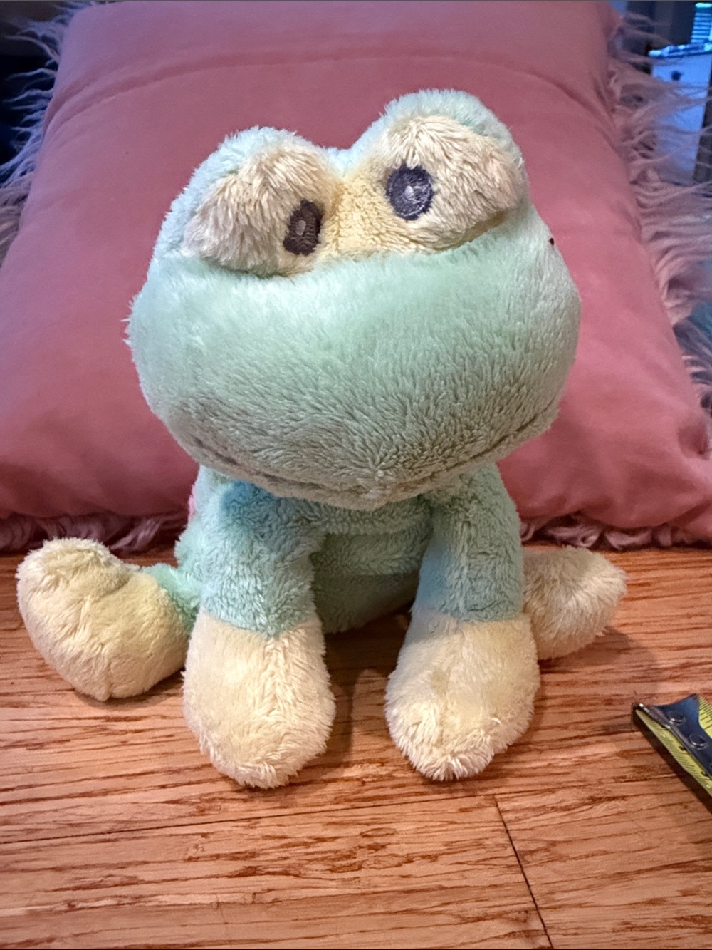 Unipak Mint Green Polka Dot Frog Plush with Pink & Yellow Accents with rattle